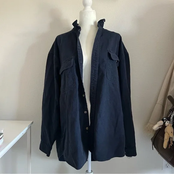 Field & Stream Button Up Heavyweight Flannel In Dark Navy Blue Size XXL Casual - Picture 2 of 10